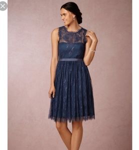 BHLDN Celia blue lace dress knee length